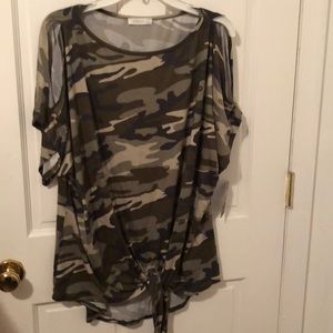 Reborn J Camo Cold Shoulder Top